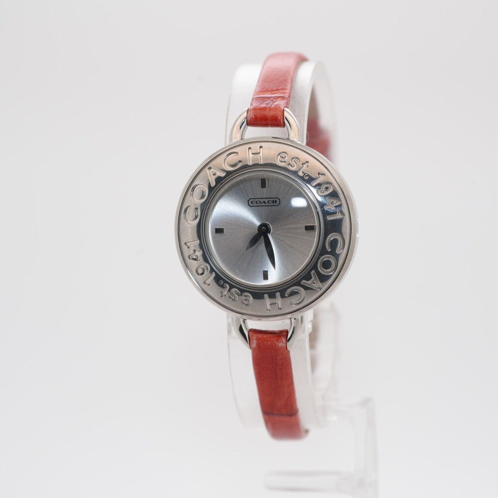 Vintage Coach Phoebe 30mm Silver Dial Red Leather Quartz Watch New Battery